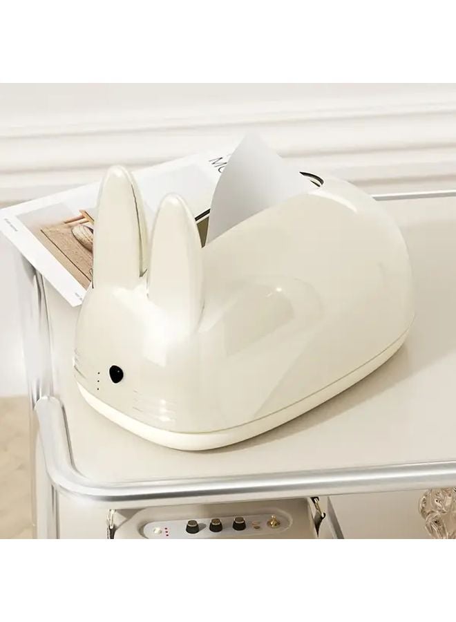 منظم صندوق المناديل على المكتب على شكل أرنب لطيف بلون البيج لتزيين المنزل أو المكتب كهدية - Image 2